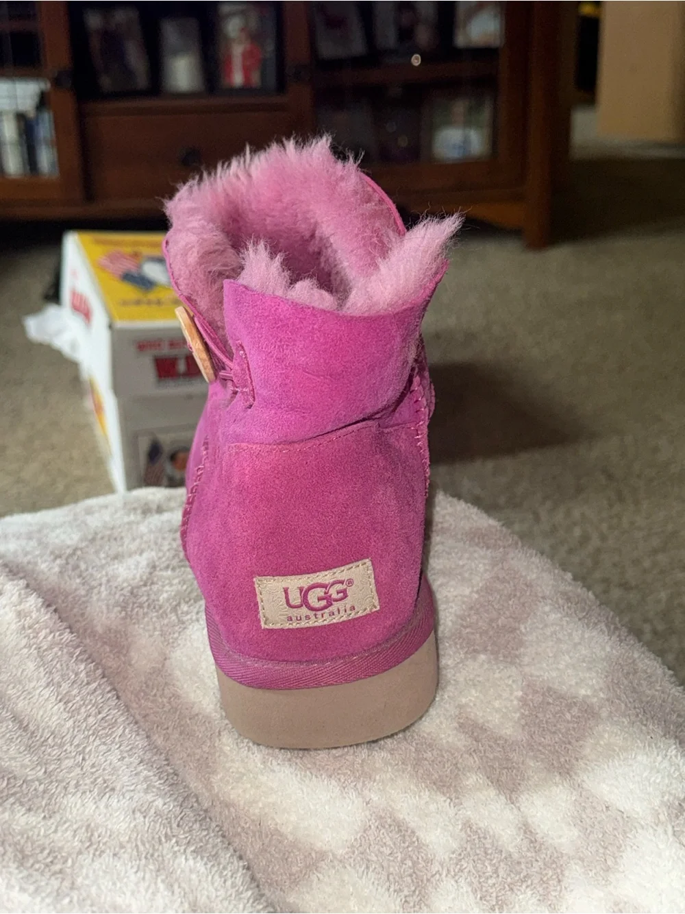 UGG Pink Suede Shearling Ankle Boots
